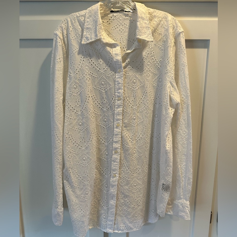 Lauren Ralph Lauren White Eyelet Button Front Blouse XL
